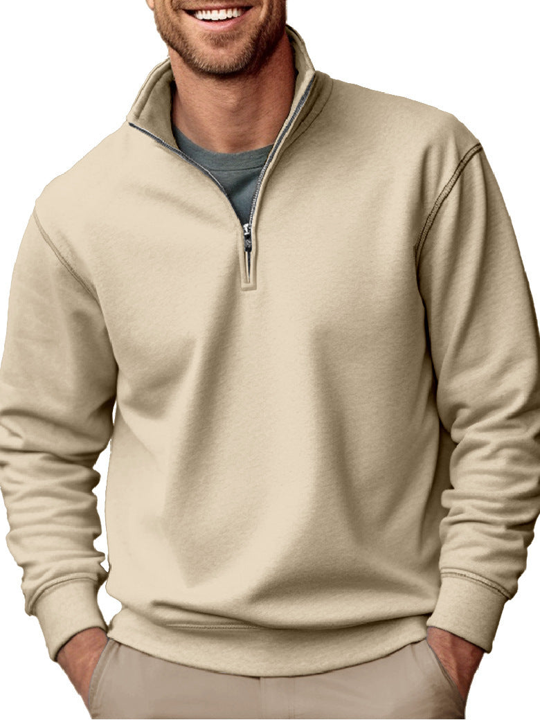 Heren sweater met halve rits, opstaande kraag en zachte fleece binnenvoering