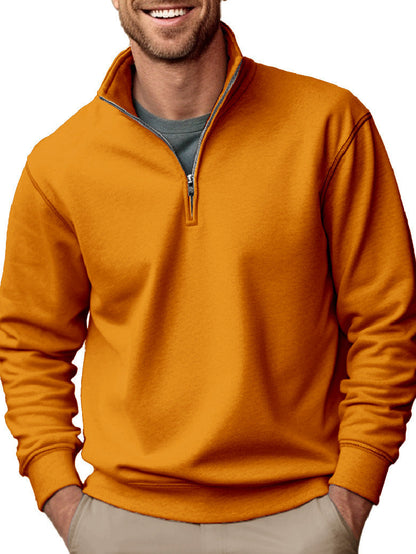 Heren sweater met halve rits, opstaande kraag en zachte fleece binnenvoering