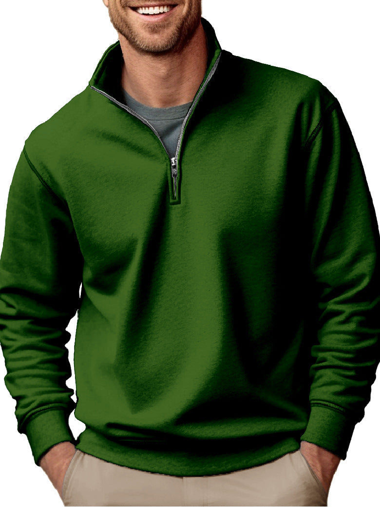 Heren sweater met halve rits, opstaande kraag en zachte fleece binnenvoering