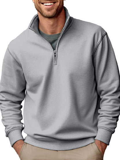 Heren sweater met halve rits, opstaande kraag en zachte fleece binnenvoering