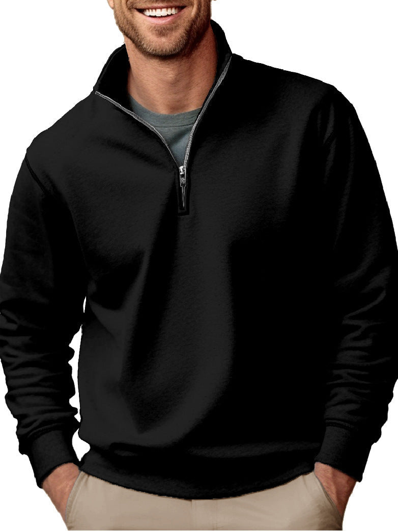 Heren sweater met halve rits, opstaande kraag en zachte fleece binnenvoering
