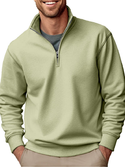 Heren sweater met halve rits, opstaande kraag en zachte fleece binnenvoering