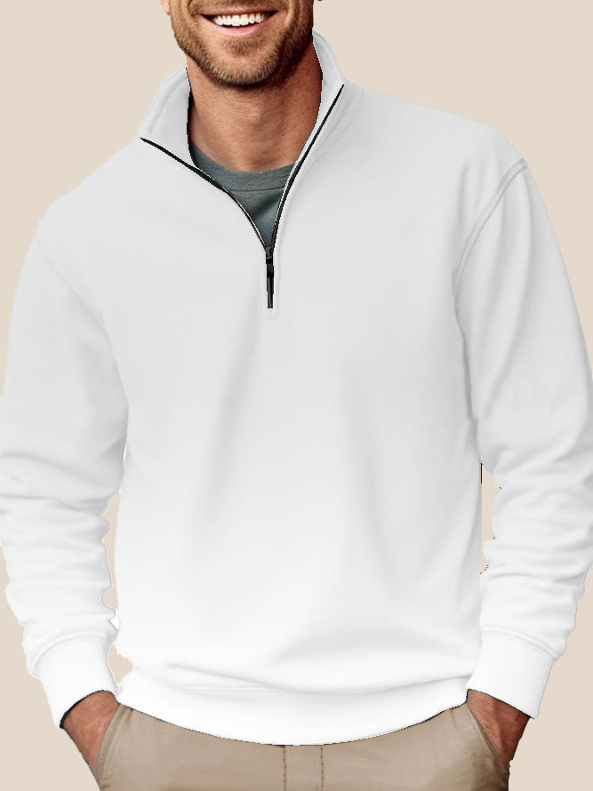 Heren sweater met halve rits, opstaande kraag en zachte fleece binnenvoering