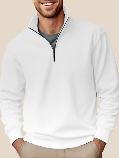 Heren sweater met halve rits, opstaande kraag en zachte fleece binnenvoering