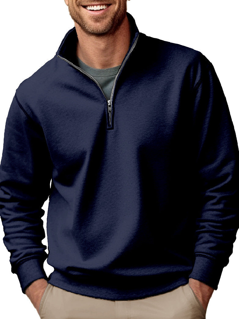 Heren sweater met halve rits, opstaande kraag en zachte fleece binnenvoering