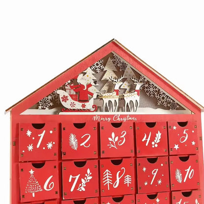 Houten adventskalender met 24 lades – Hervulbare DIY-kerstaftelling met verlichting – 30 x 6,3 x 39 cm
