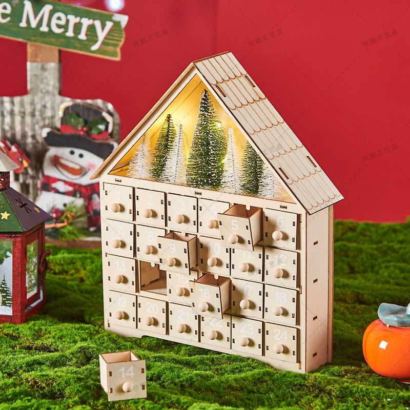 Houten kerst adventskalender met ledverlichting