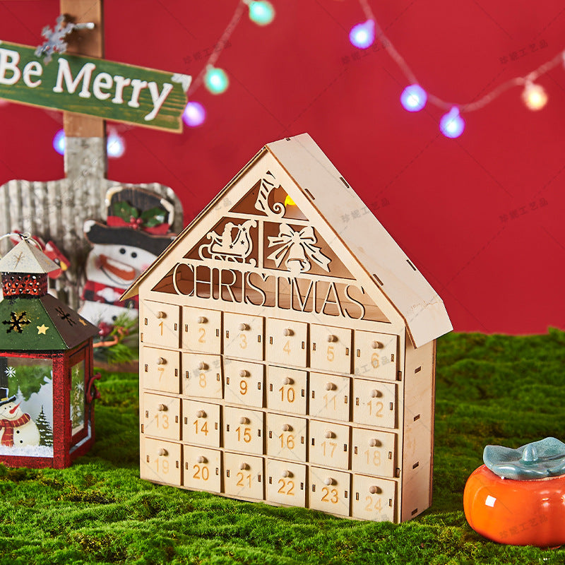 Houten kerst adventskalender met ledverlichting