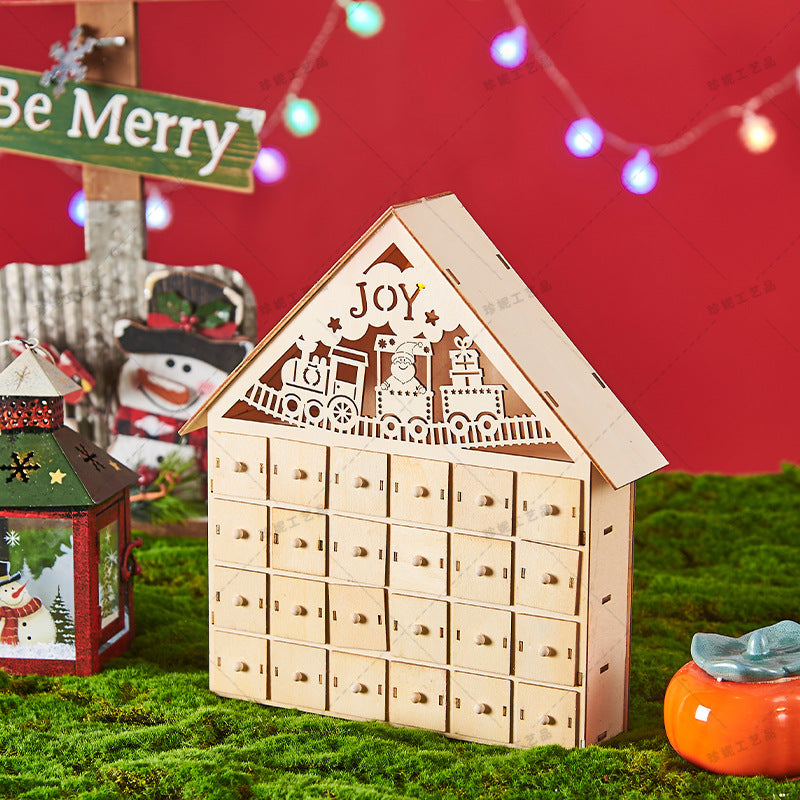 Houten kerst adventskalender met ledverlichting