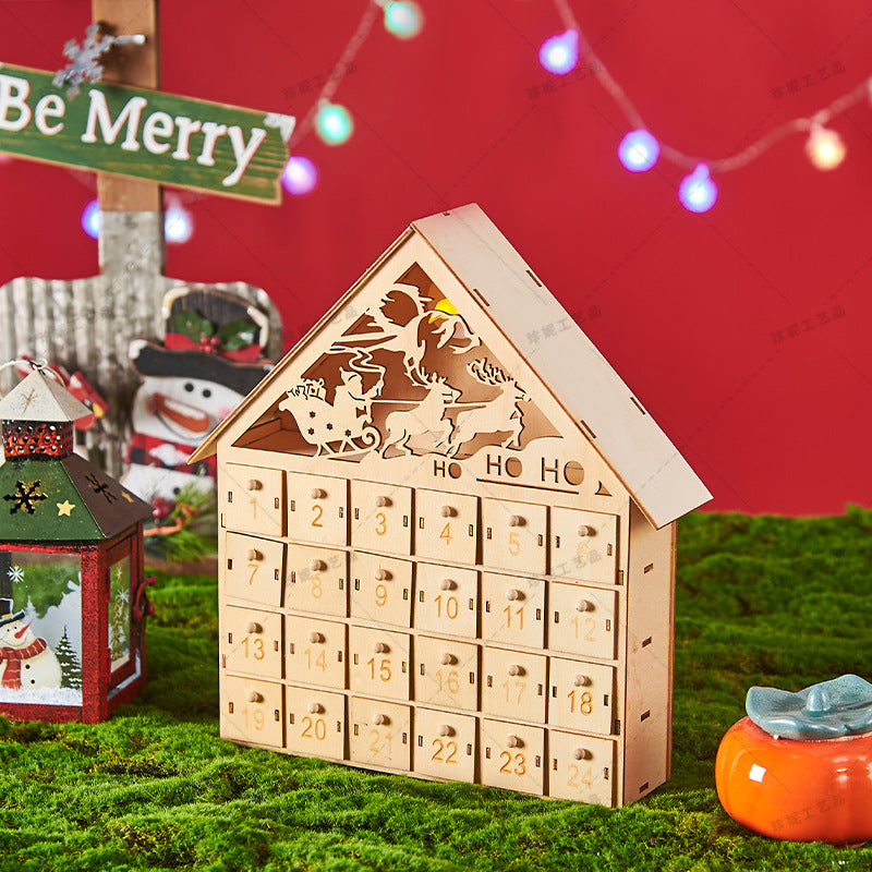 Houten kerst adventskalender met ledverlichting