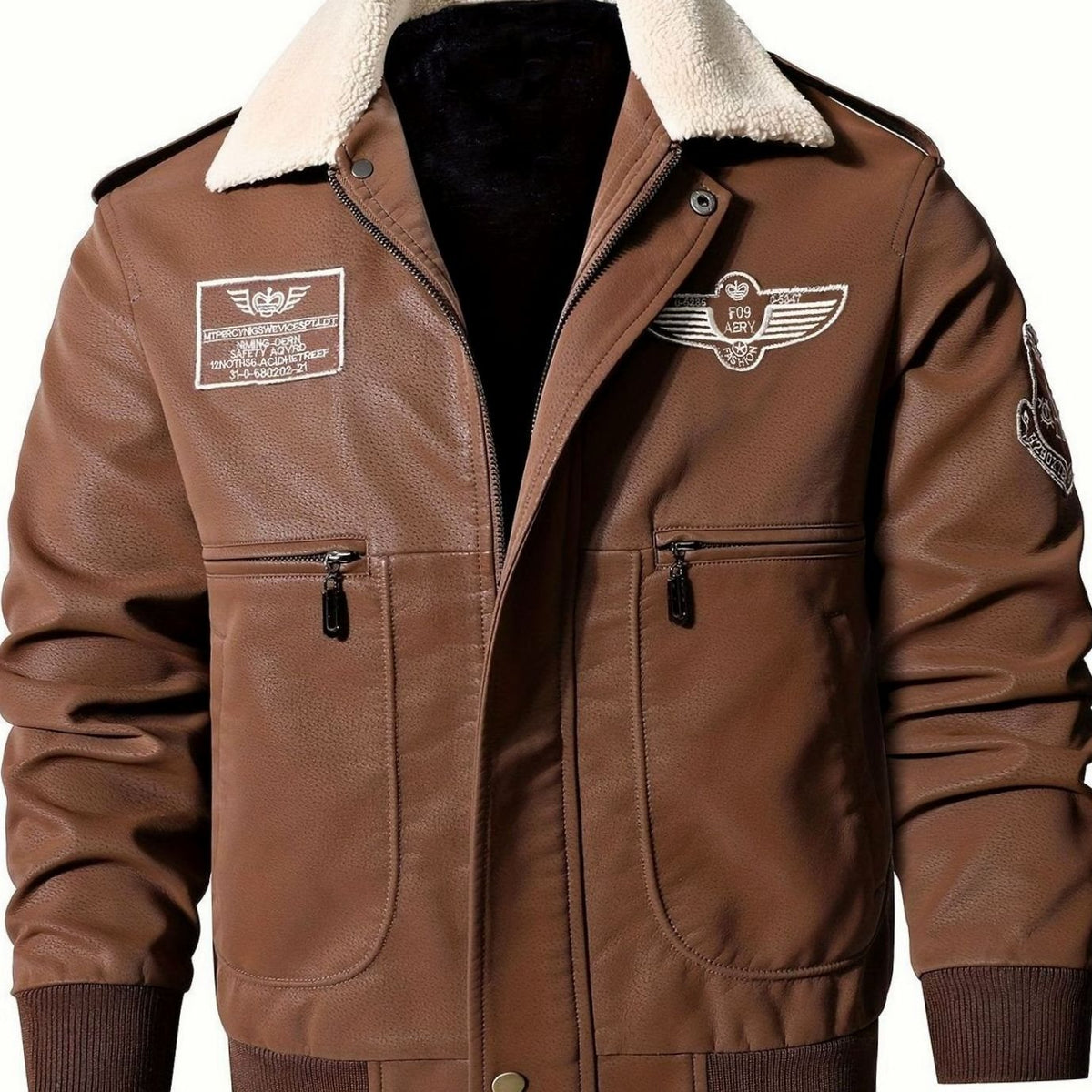 Imitatieleren pilotenbomberjack met sherpakraag voor heren