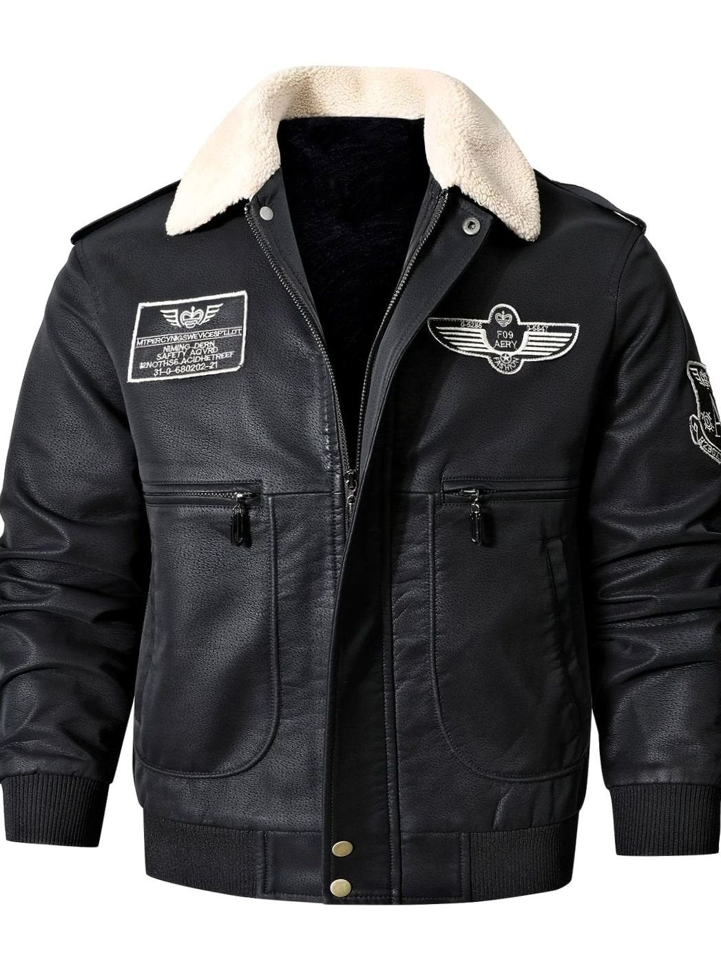 Imitatieleren pilotenbomberjack met sherpakraag voor heren