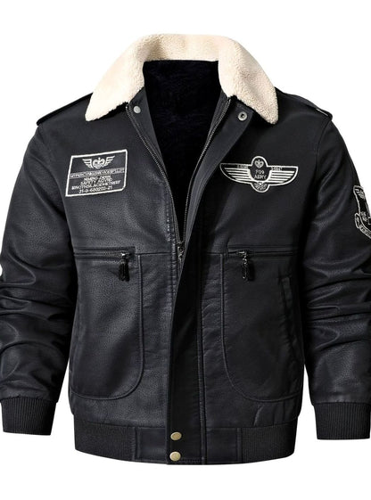 Imitatieleren pilotenbomberjack met sherpakraag voor heren