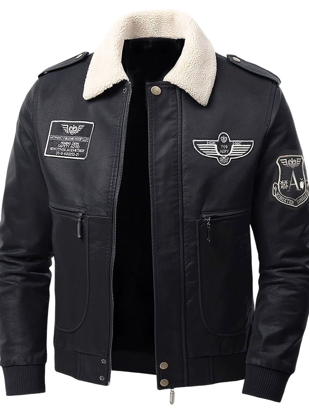 Imitatieleren pilotenbomberjack met sherpakraag voor heren