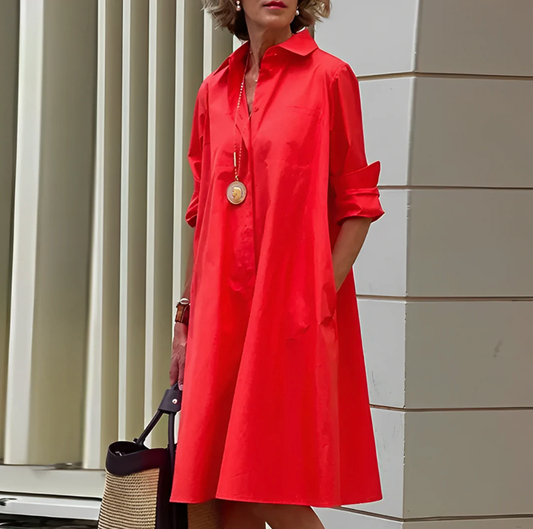 Image of Ingrid | Dames Lange Mouw A-lijn Midi Jurk