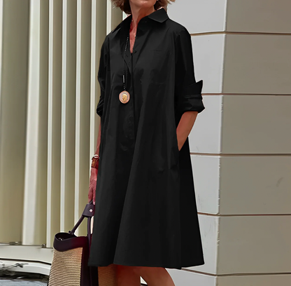 Image of Ingrid | Dames Lange Mouw A-lijn Midi Jurk