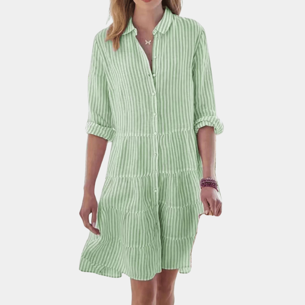 Image of Iris | Dames Mini-jurk met Strepen en Knoopsluiting