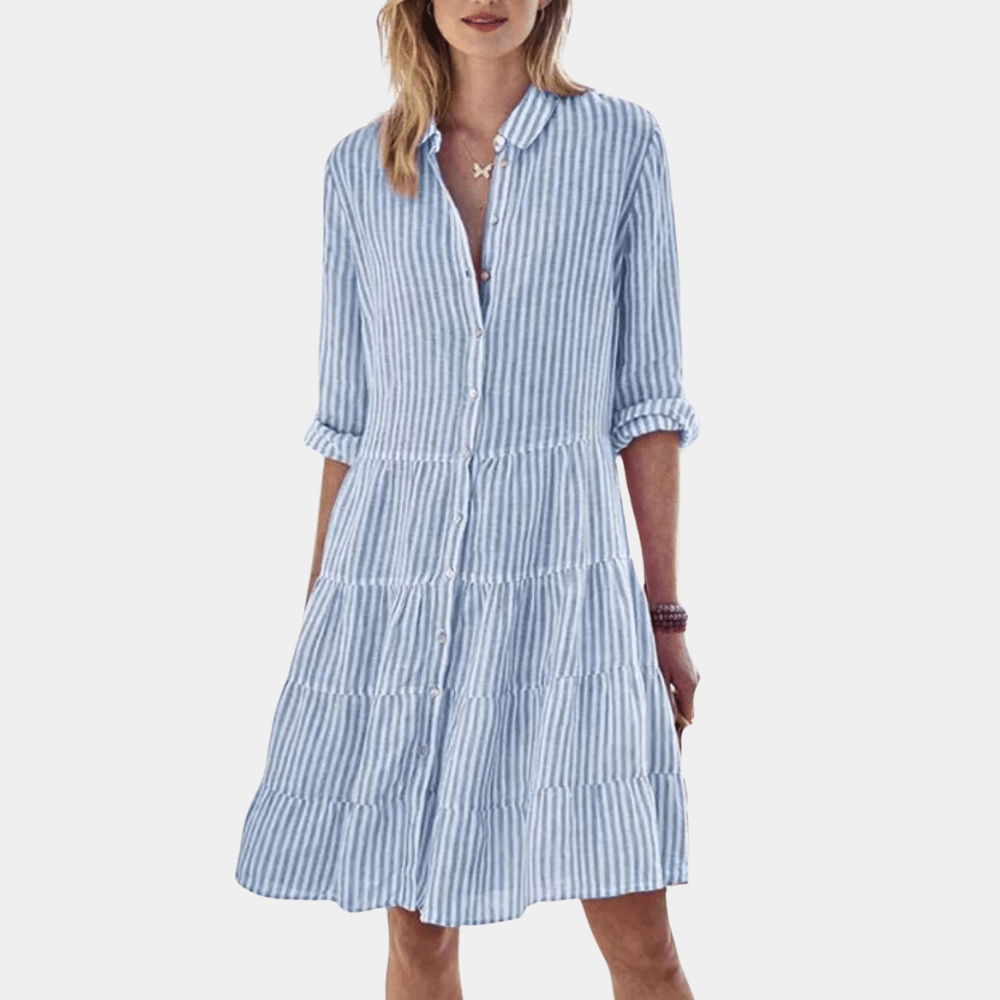 Image of Iris | Dames Mini-jurk met Strepen en Knoopsluiting