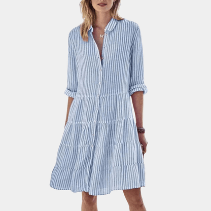 Image of Iris | Dames Mini-jurk met Strepen en Knoopsluiting