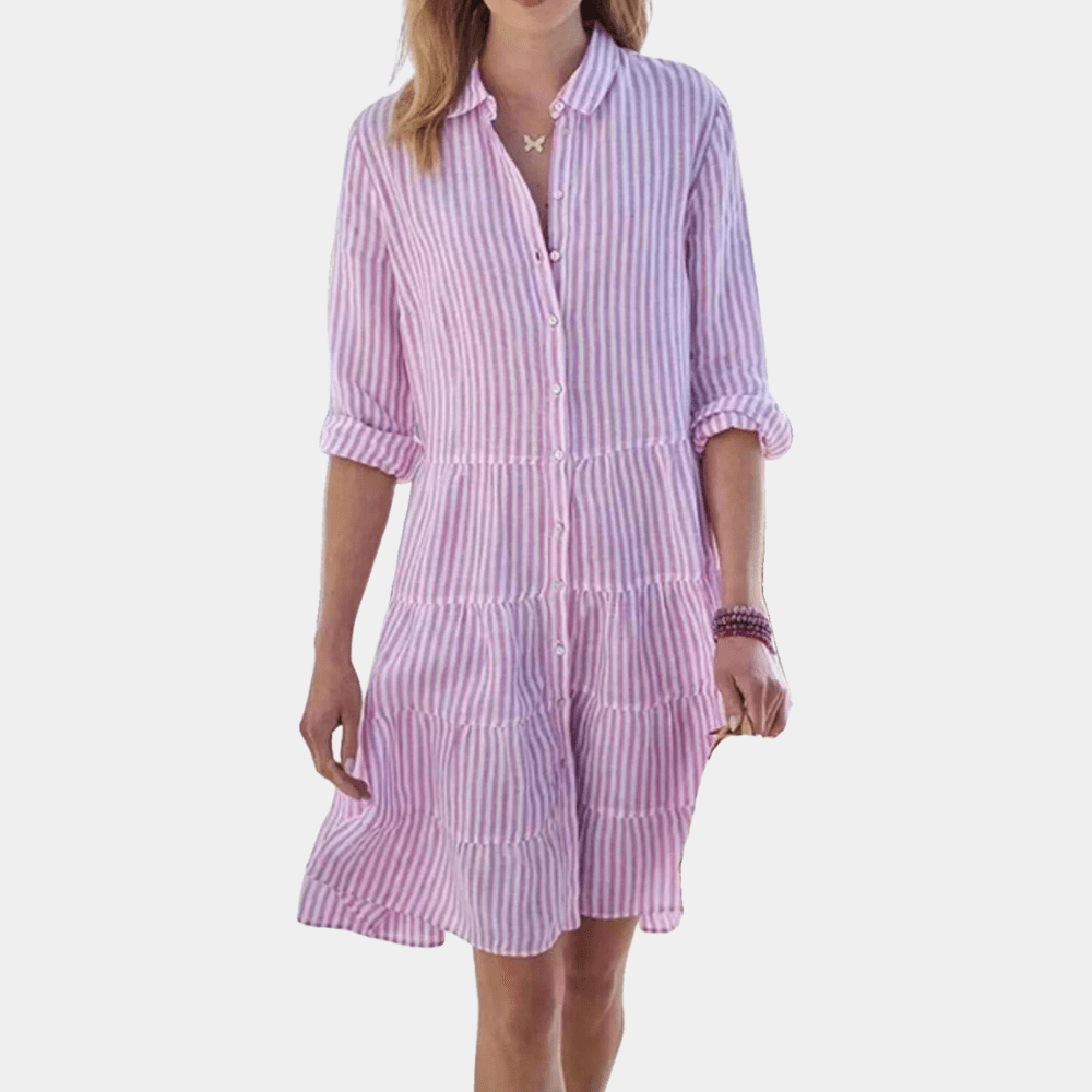 Image of Iris | Dames Mini-jurk met Strepen en Knoopsluiting