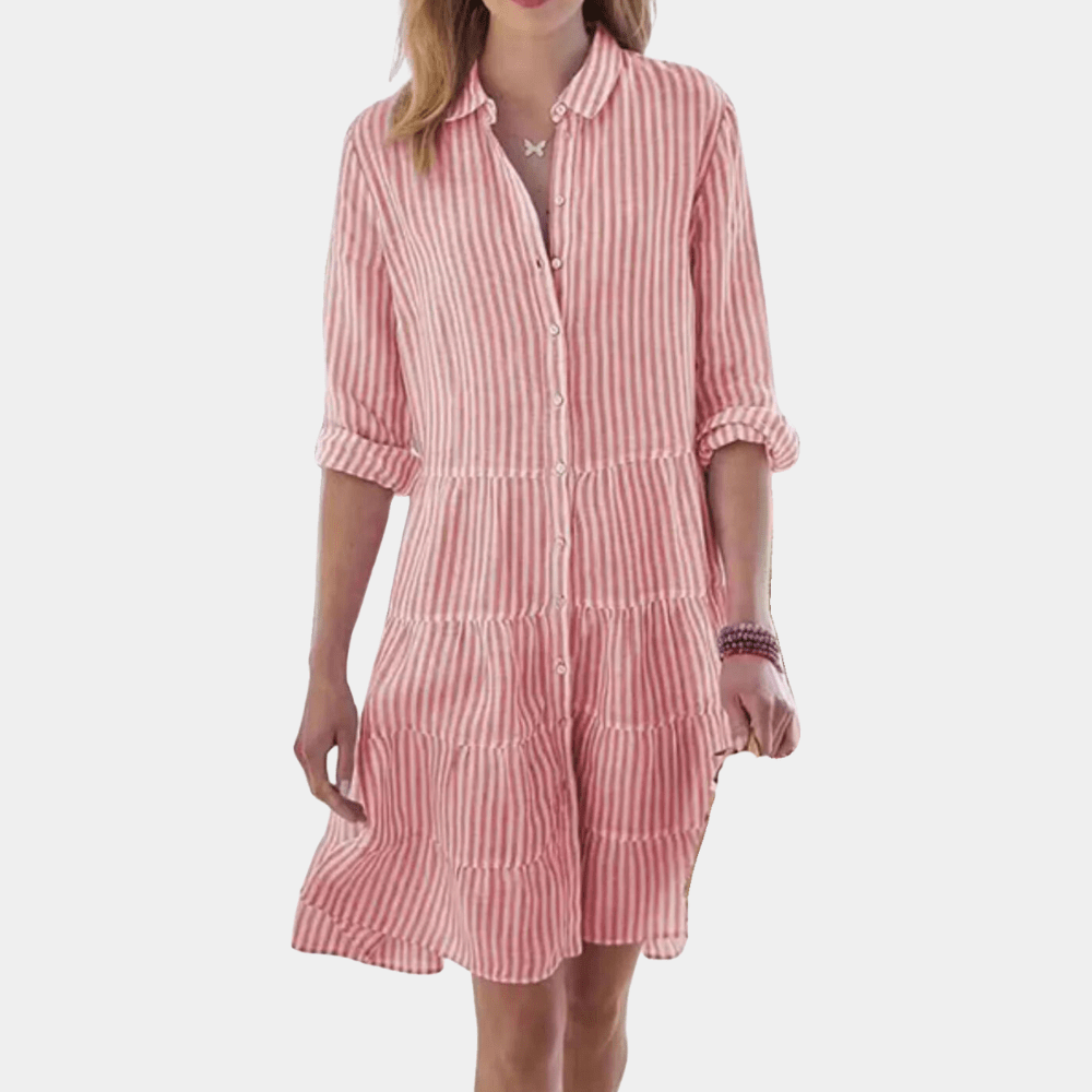 Image of Iris | Dames Mini-jurk met Strepen en Knoopsluiting