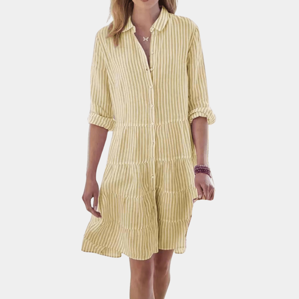 Image of Iris | Dames Mini-jurk met Strepen en Knoopsluiting