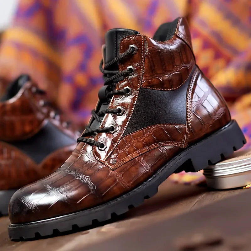 Jørn | Veterschoenen met alligatorreliëf voor heren