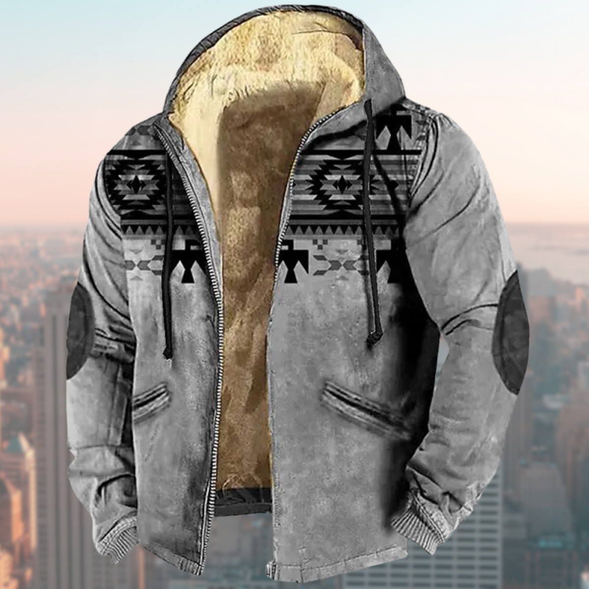 Jack met capuchon en grafisch patroon