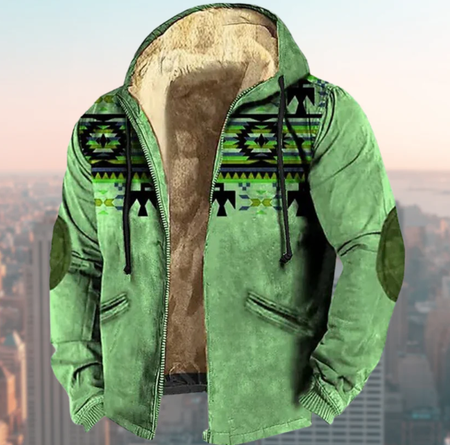 Jack met capuchon en grafisch patroon