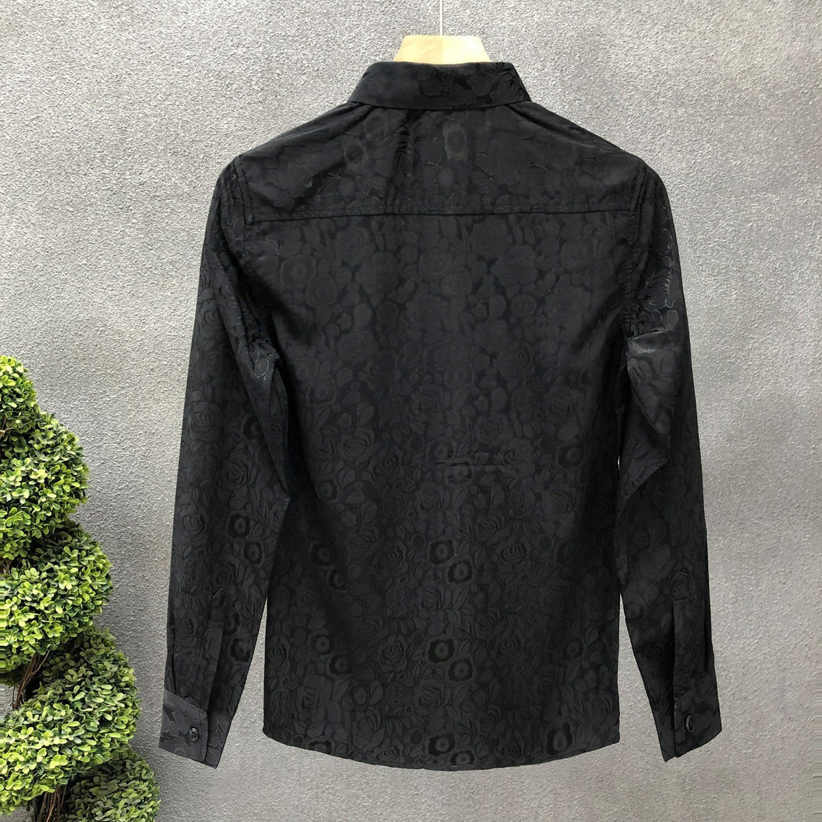 Jacquard overhemd voor heren met lange mouwen, fijn bloemenreliëf en kentkraag