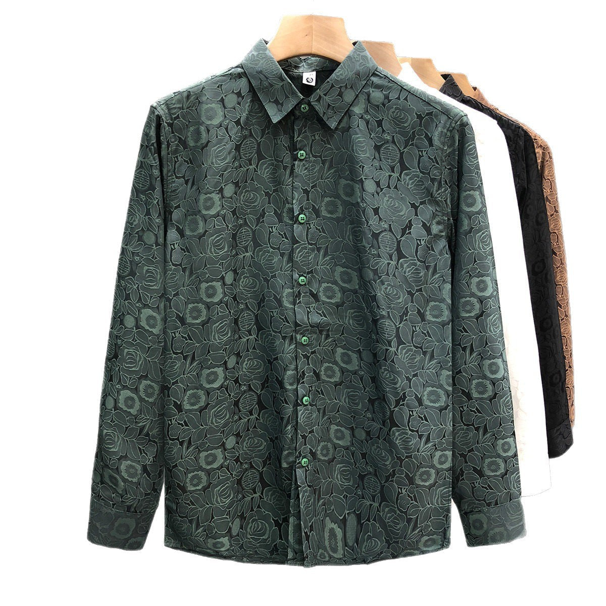 Jacquard overhemd voor heren met lange mouwen, fijn bloemenreliëf en kentkraag
