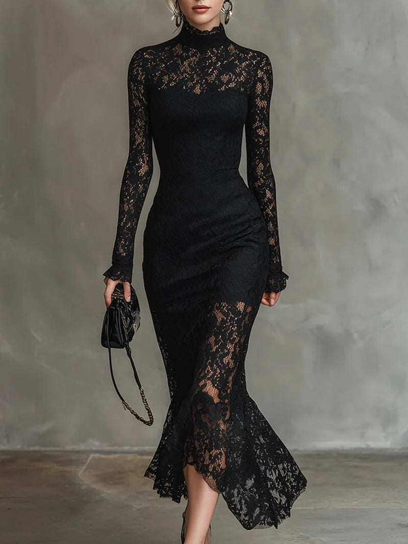 Image of Jacqueline | Dames Lange Mouw Kant Bodycon Midi Jurk