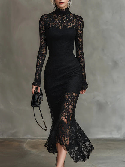 Image of Jacqueline | Dames Lange Mouw Kant Bodycon Midi Jurk