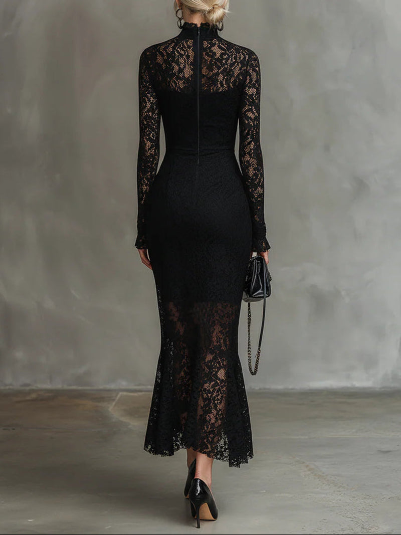 Image of Jacqueline | Dames Lange Mouw Kant Bodycon Midi Jurk