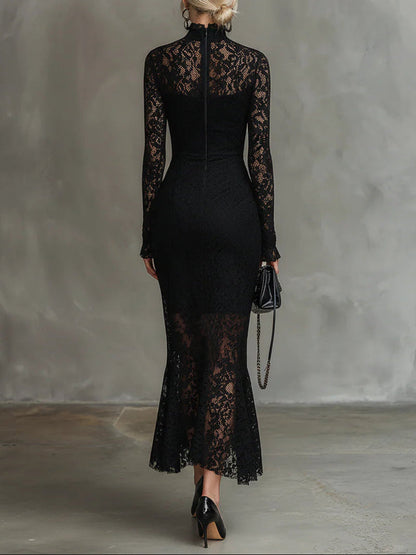 Image of Jacqueline | Dames Lange Mouw Kant Bodycon Midi Jurk