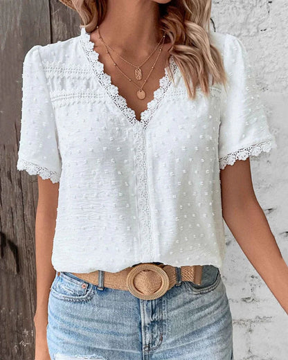 Image of Janet | Dames V-hals Blouse met Korte Mouwen