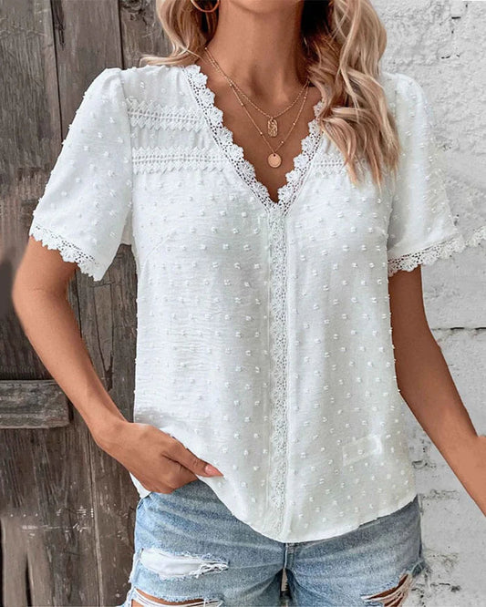 Image of Janet | Dames V-hals Blouse met Korte Mouwen