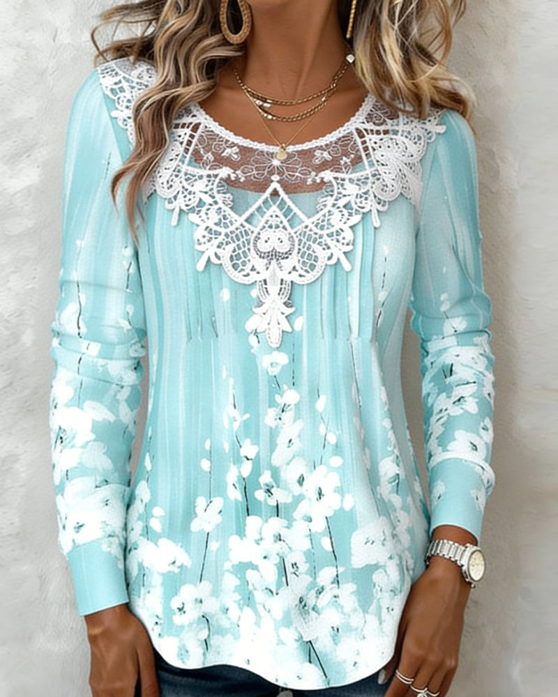 Image of Jasmijn | Dames Lange Mouw Bloemkanten Blouse