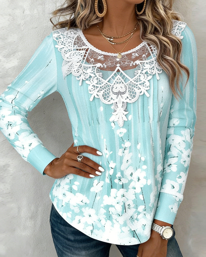 Image of Jasmijn | Dames Lange Mouw Bloemkanten Blouse