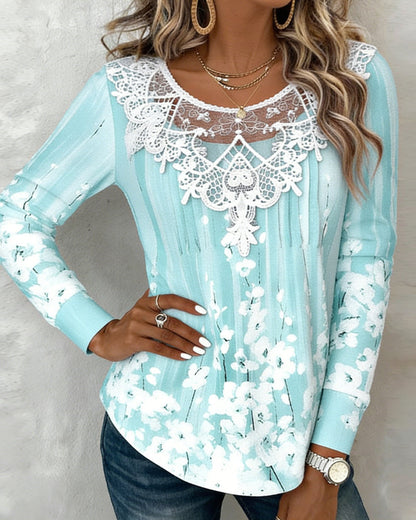 Image of Jasmijn | Dames Lange Mouw Bloemkanten Blouse