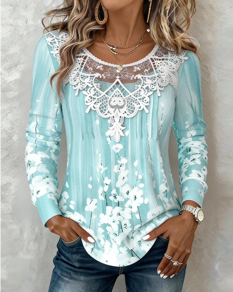 Image of Jasmijn | Dames Lange Mouw Bloemkanten Blouse