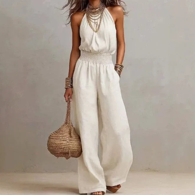 Jumpsuit met halternek en wijde pijpen voor dames