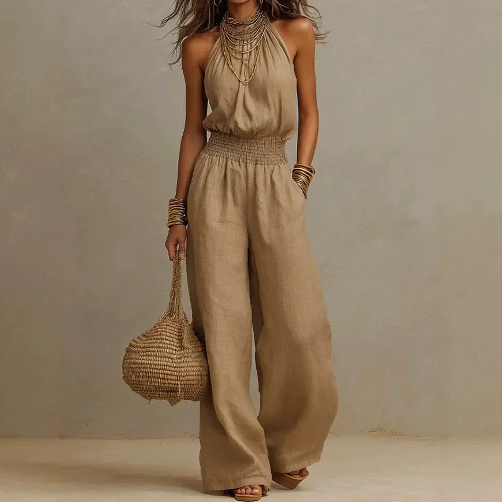 Jumpsuit met halternek en wijde pijpen voor dames