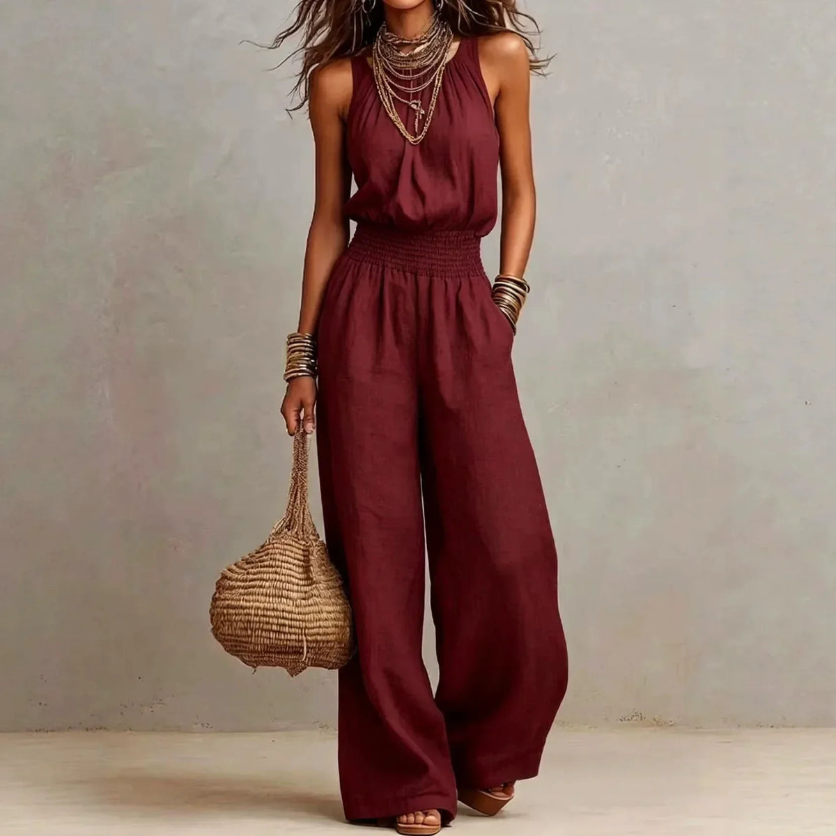 Jumpsuit met halternek en wijde pijpen voor dames