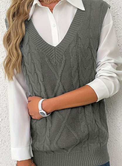 Kabelgebreide damesspencer met V-hals - Relaxed fit