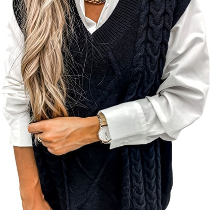 Kabelgebreide damesspencer met V-hals - Relaxed fit