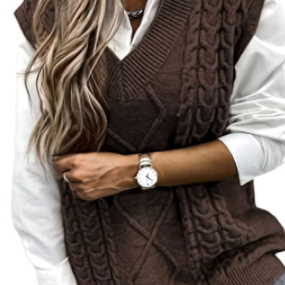 Kabelgebreide damesspencer met V-hals - Relaxed fit