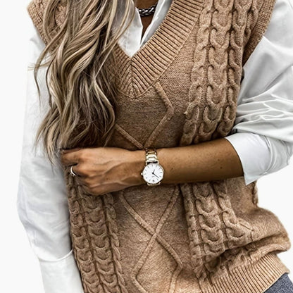 Kabelgebreide damesspencer met V-hals - Relaxed fit