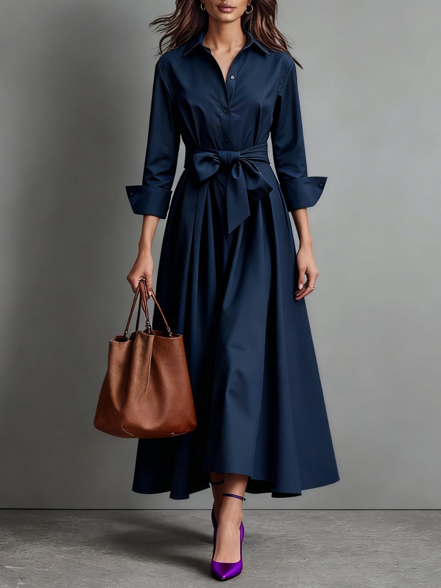 Image of Karen | Dames A-lijn Midi Jurk met Riem