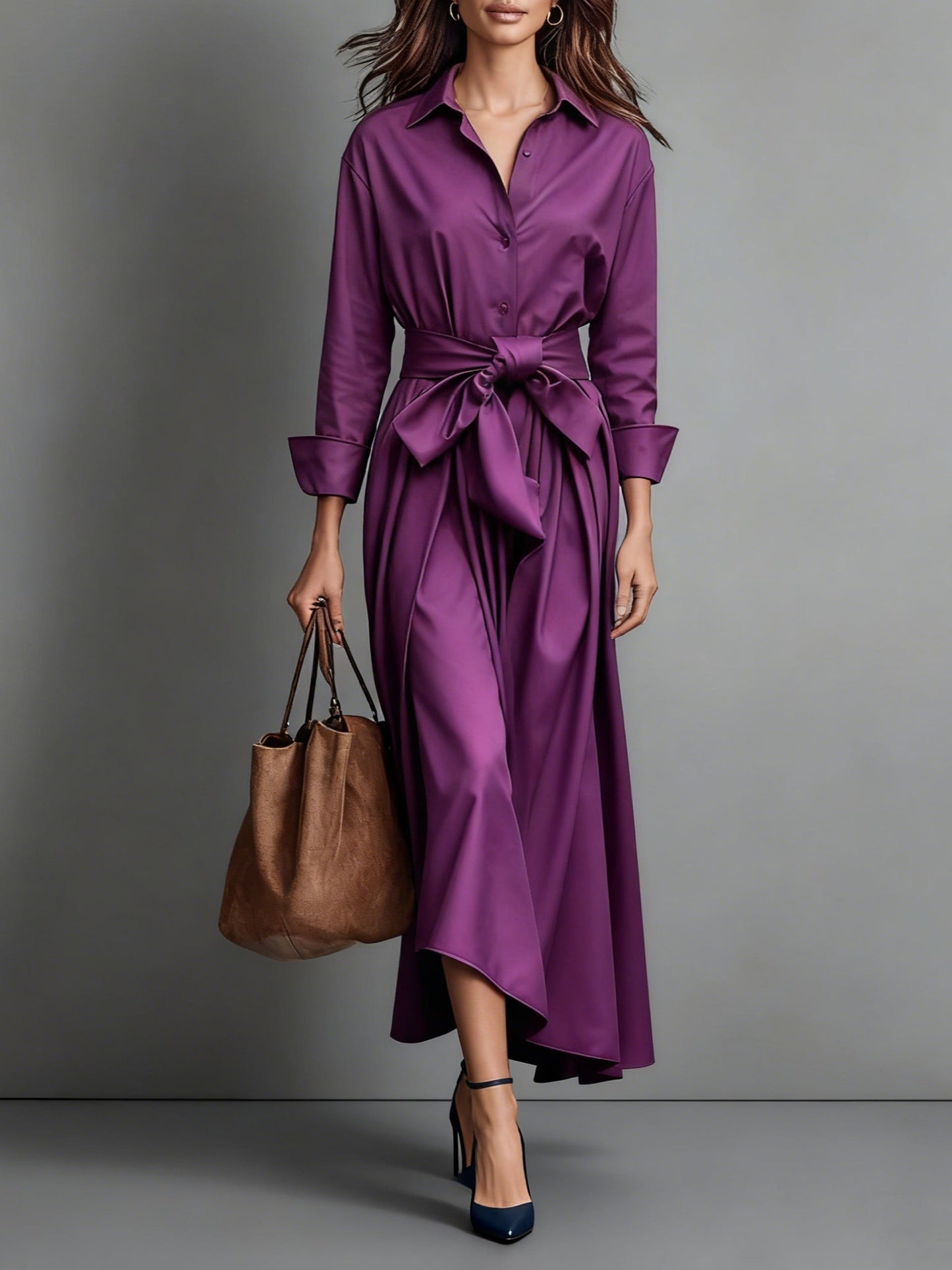 Image of Karen | Dames A-lijn Midi Jurk met Riem